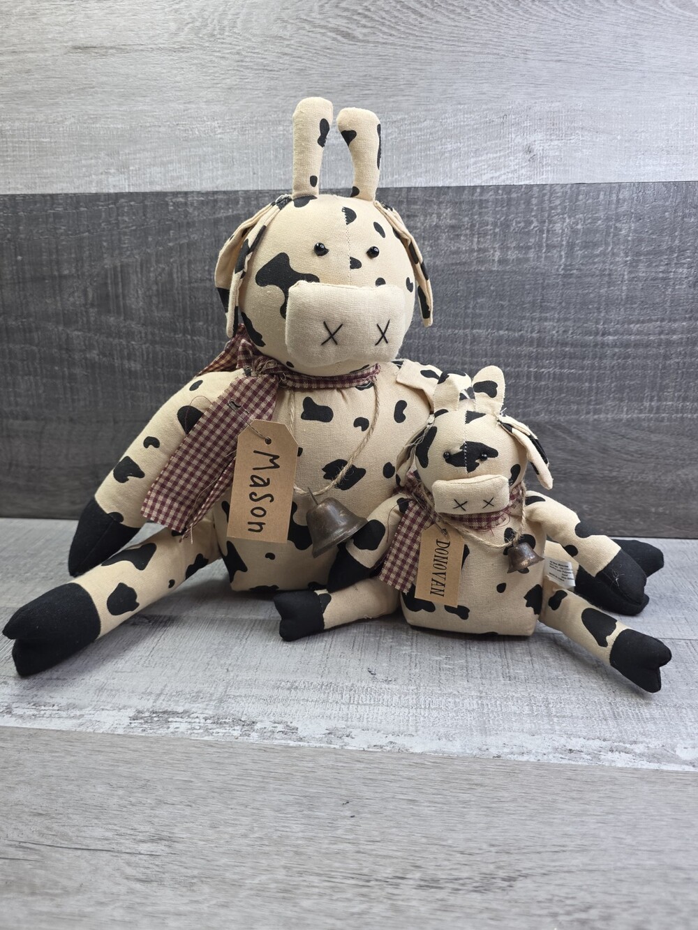 Primitive Farmhouse Mason & Donovan Plush Cow With Bell Doll Lot Hearthside b306